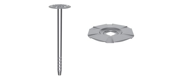 Анкерный элемент TERMOCLIP СТЕНА-4 в комплекте со стальным тарельчатым держателем (ПК-Термоснаб) или комплект: металлический анкер IDMS и тарельчатый держатель IDMS-T (Hilti)