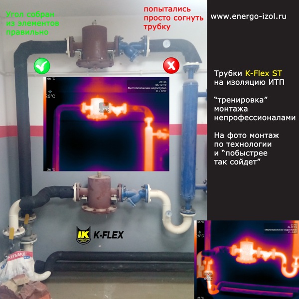 монтаж трубок К-флекс СТ толщиной 13мм на трубопроводы итп энергоизоляция kflex