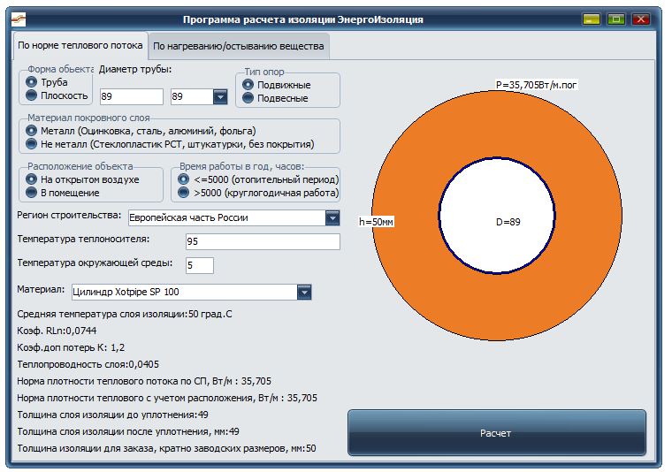 Программа расчета изоляции трубопроводов цилиндры СП 61.13330.2012