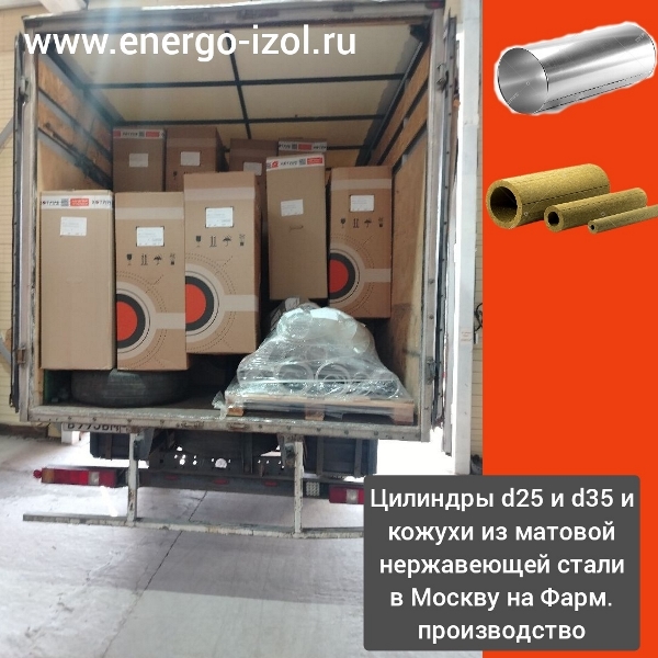 Партия цилиндров Хотпайп в размерах d25 и d35 а так же защитные кожухи из нержавеющей стали отгружены клиенту в Москву на Фарм производство.